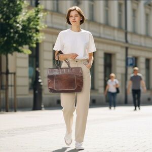 Chic Brown Leather Tote Bag by Weimbibage